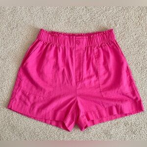 Ann Taylor Loft Hot Pink Linen Blend High Rise Vacation Beach Shorts Size Small